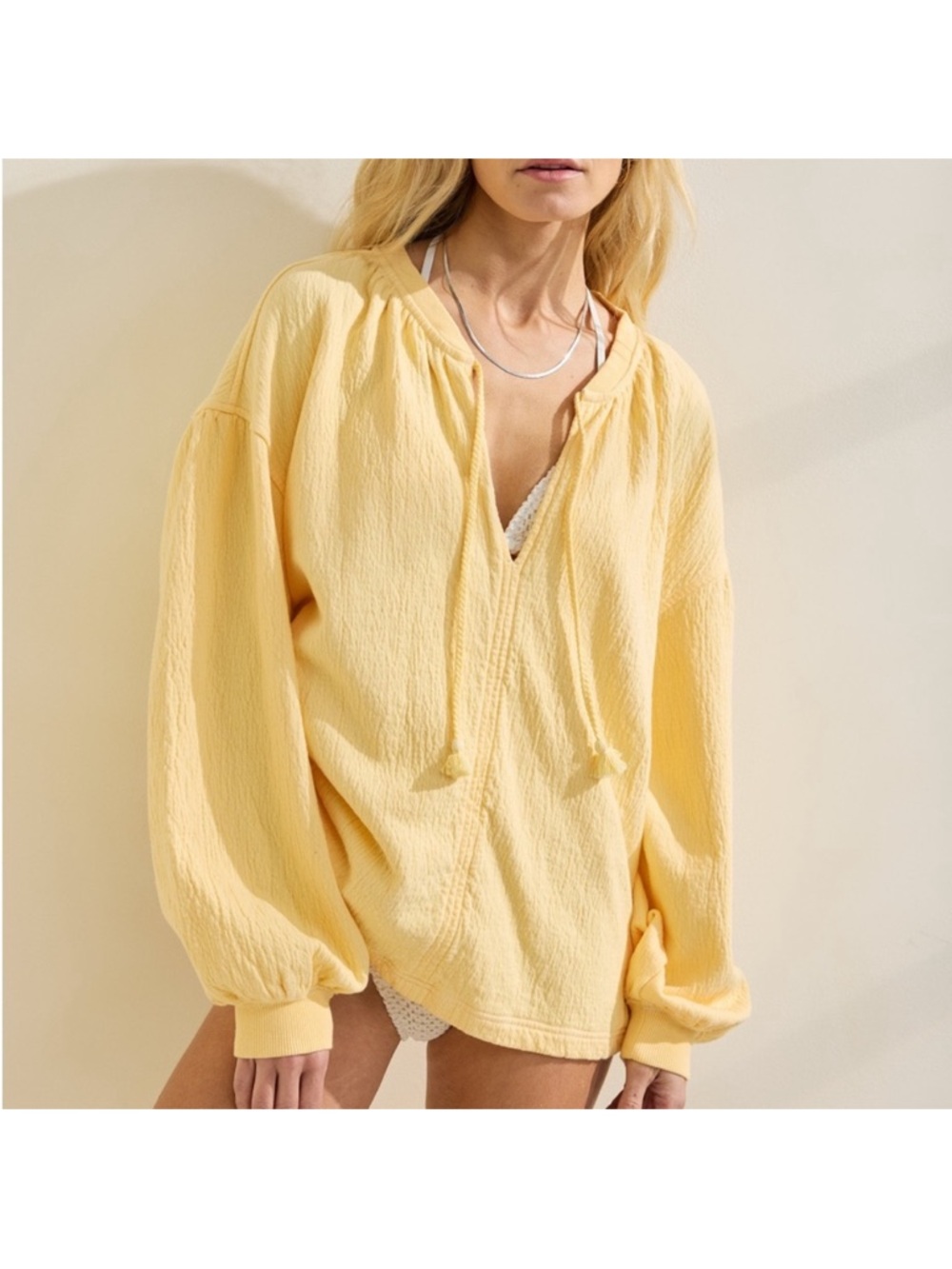 NWT Aerie‎ Easy Street Sweatshirt Yellow Oversized Slouchy Balloon Sleeves Large